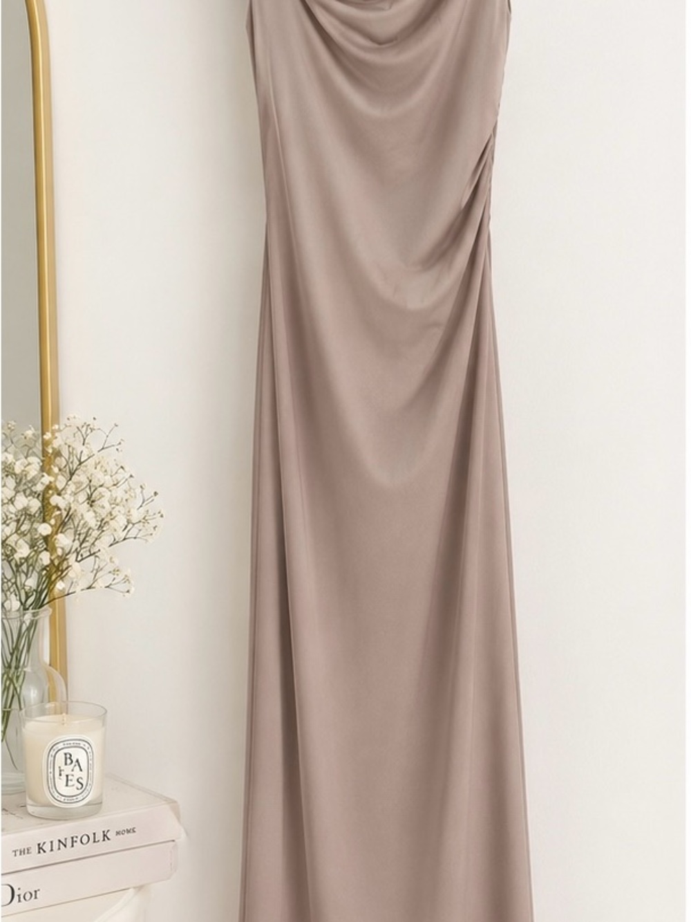 H&M Taupe Satin Cowl-Neck Maxi Dress
